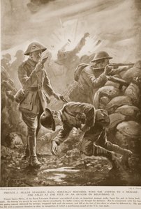 El soldado J. Miller tambalea, mortalmente herido, con la respuesta a un mensaje y cae a los pies de un oficial al entregarlo de Alfred Pearse